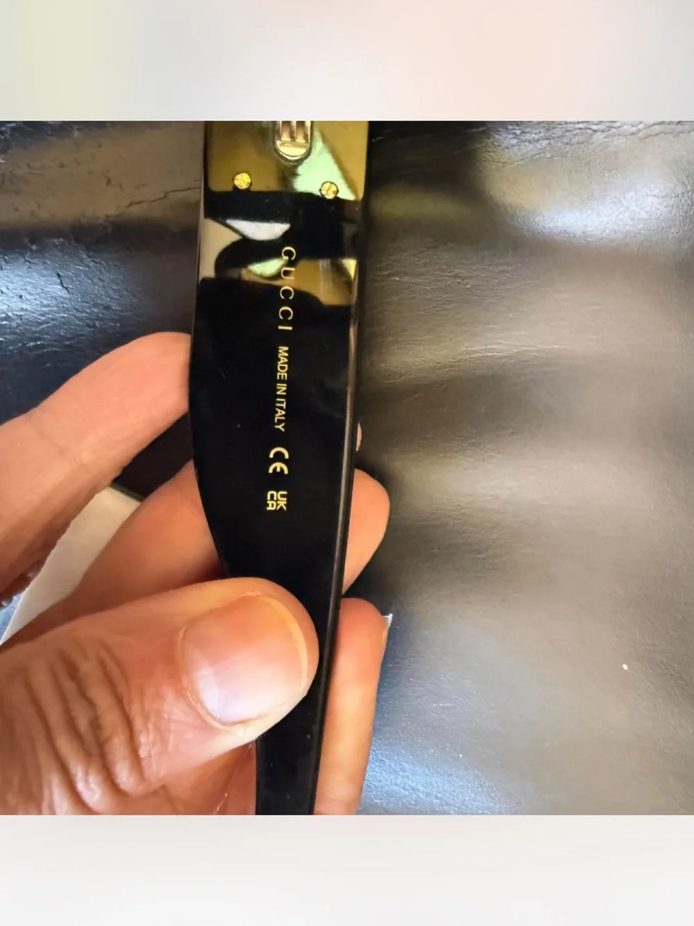 Gucci Black Frame Oversized Yellow Lens Square Sunglasses with Gold GG Accent